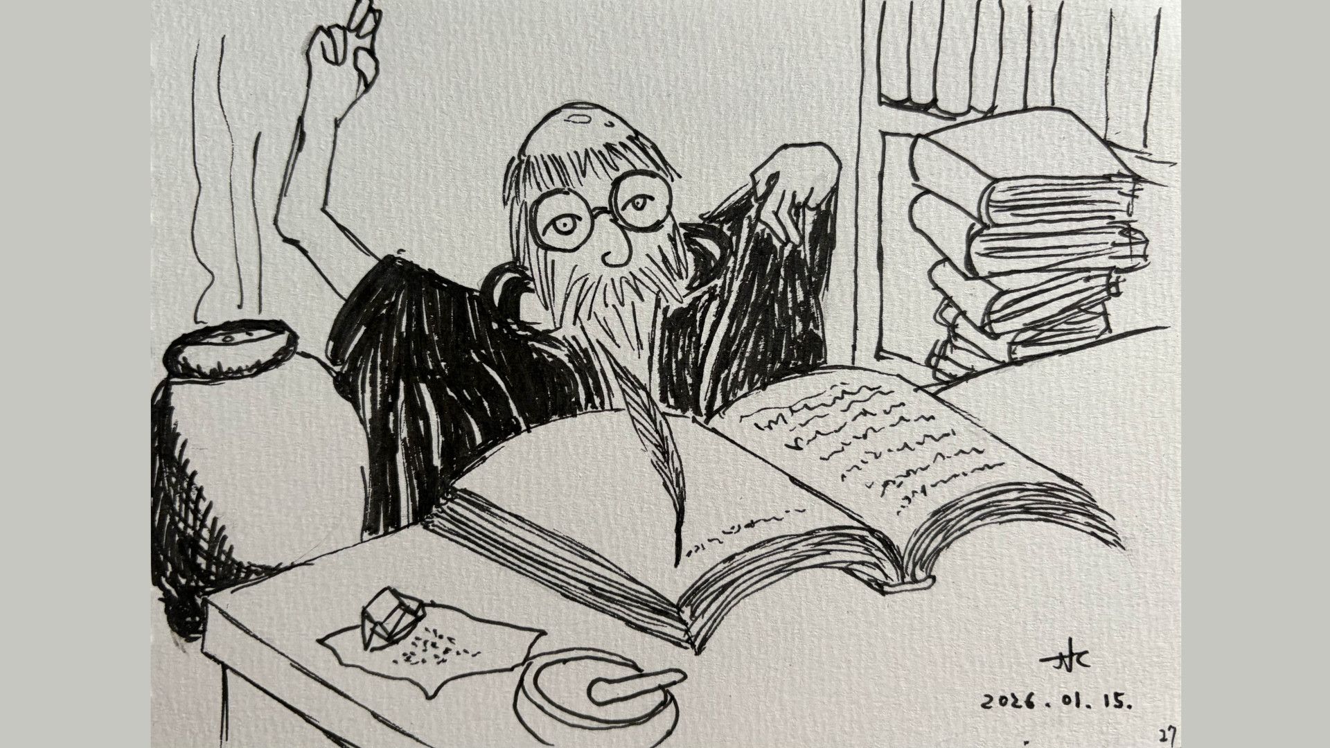 A wizard commanding the pen to write